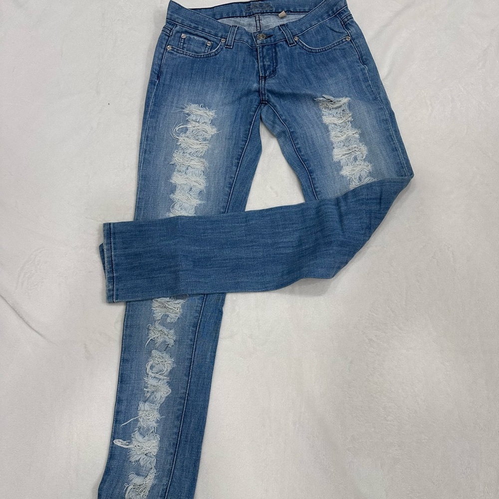 Bebe Women's Skinny Jeans Distressed Denim Size 25 Cotton Blend